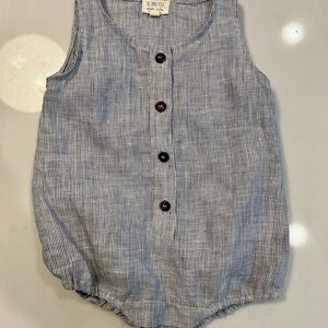 6-9m simple folk striped linen bubble